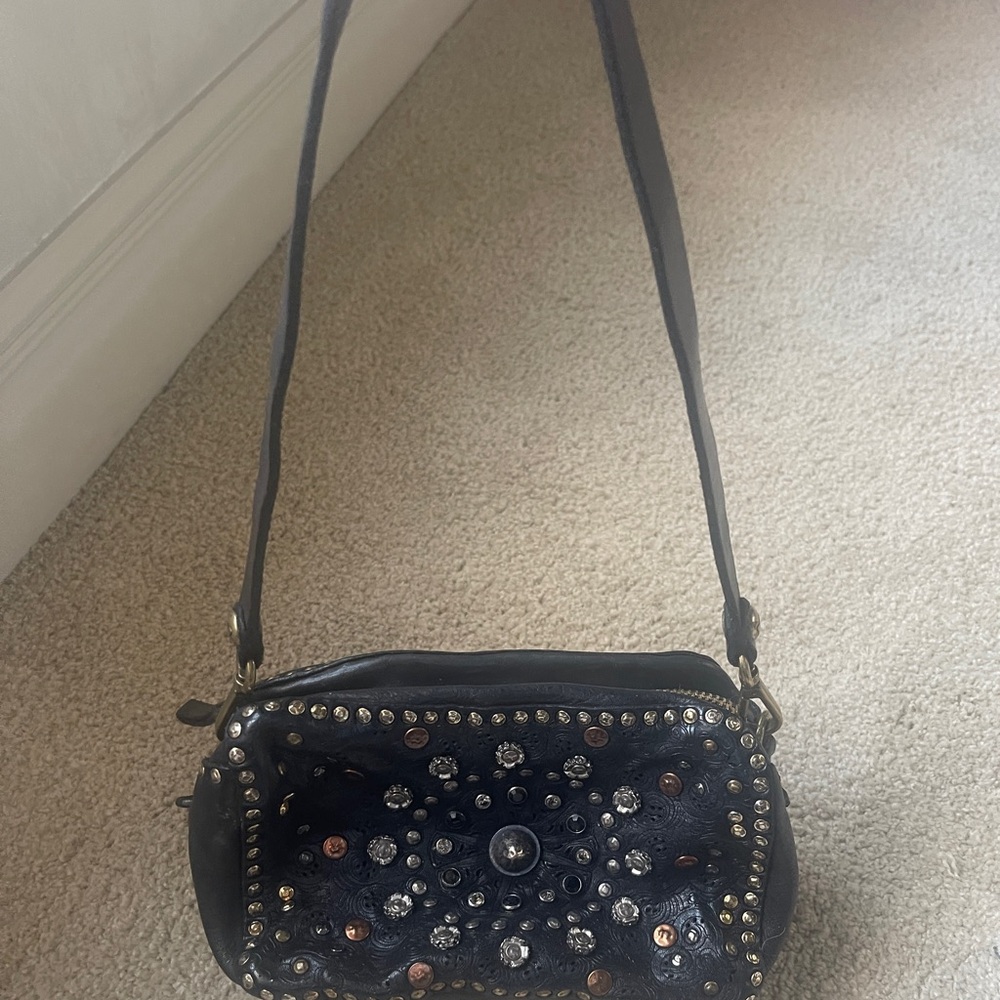 Campomaggi Black and Silver Studded Shoulder Bag
